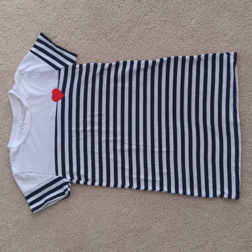 Little Girls Navy & White Striped Dress with Embroidered Red Heart